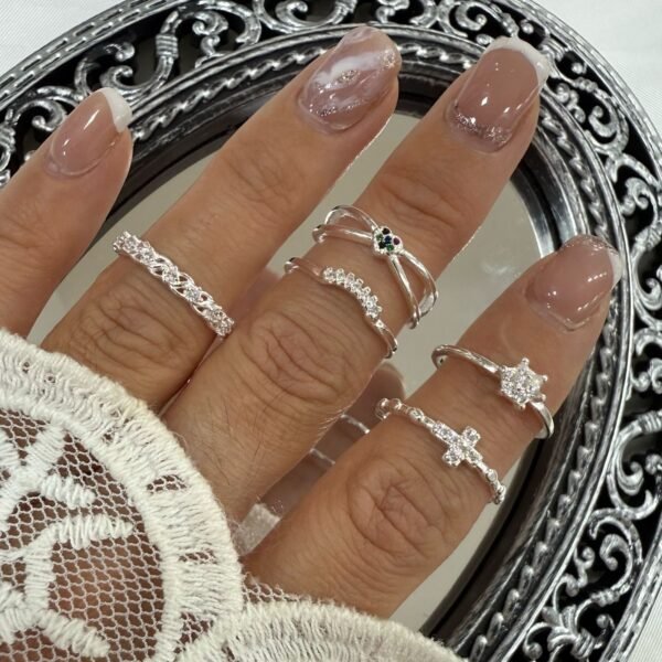 a a kit x 5 anillos Falanges talle chico 12 plata mod cubic variados - Image 5
