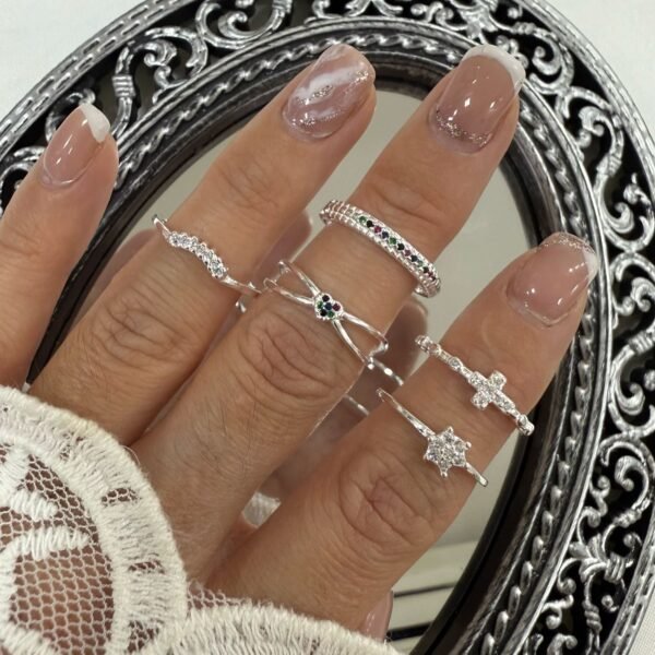 a a kit x 5 anillos Falanges talle chico 12 plata mod cubic variados - Image 4