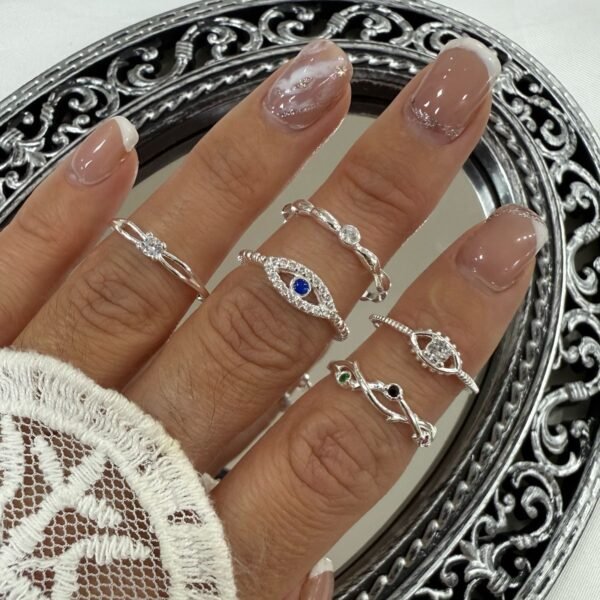 a a kit x 5 anillos Falanges talle chico 12 plata mod cubic variados - Image 3