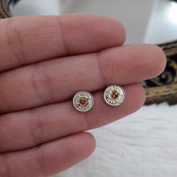 Aros Plata Y Oro Con Cubic Ambar