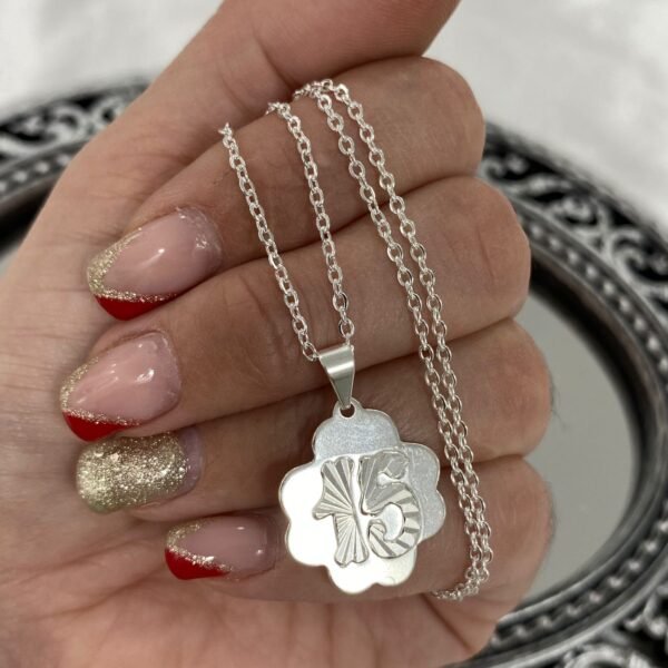 A conjunto abi 38 dije 15 PLATA (Distintas Formas Corazon,oval,Circulo,Flor) con cadena acero blanco de regalo B