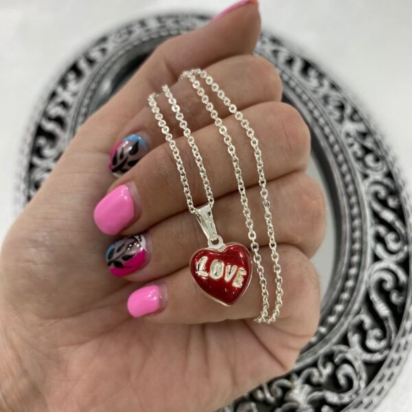 A Dije corazon love plata 925 con cadena acero blanco de regalo