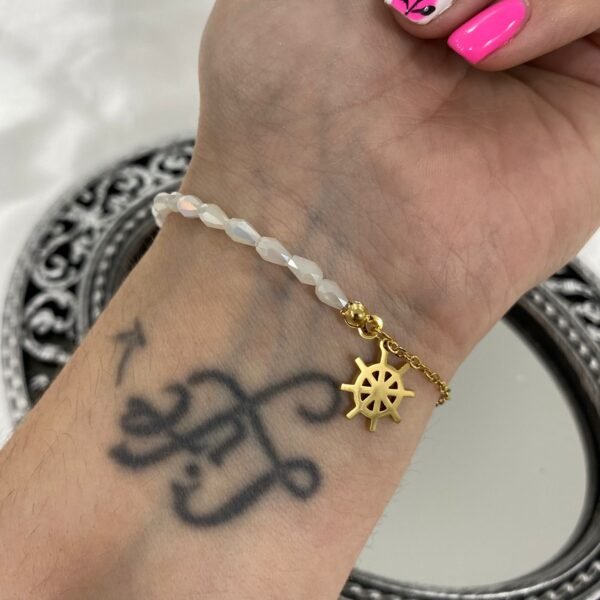 pulsera cristal blanco perla y dije