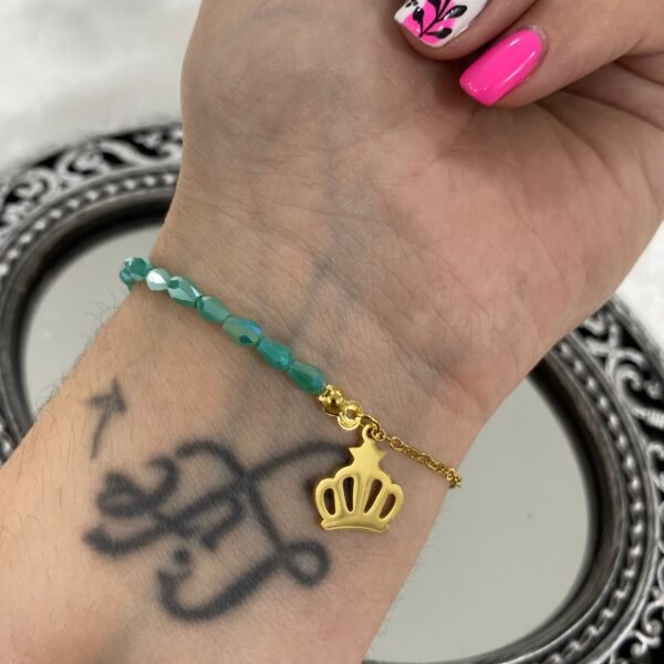 pulsera cristal verde marin y dije