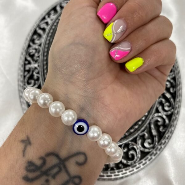 pulsera elastizada perla mediana ojito turco vs colores
