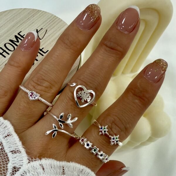 a a kit x 5 anillos plata mod K