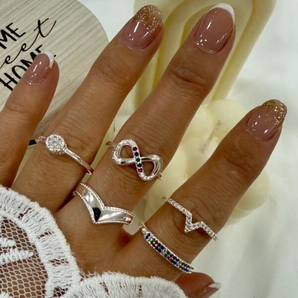 a a kit x 5 anillos plata mod J