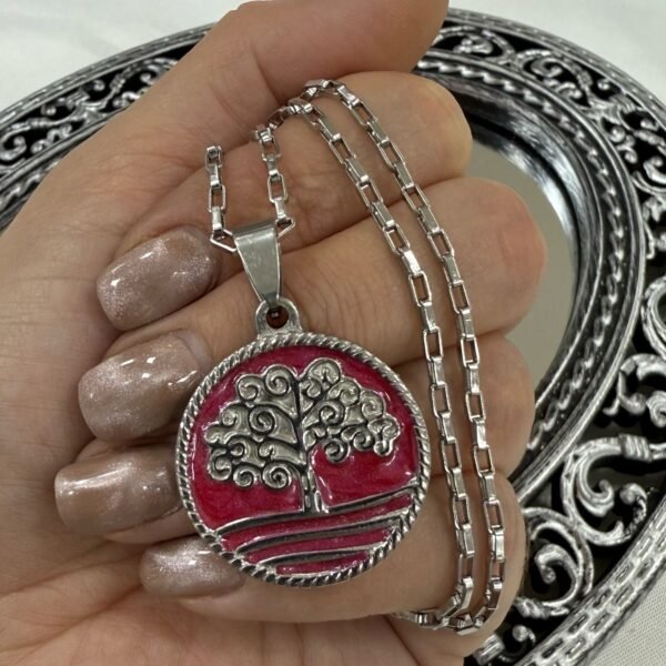 D conjunto arbol vida esmaltado rosa con cadena forcet a.q